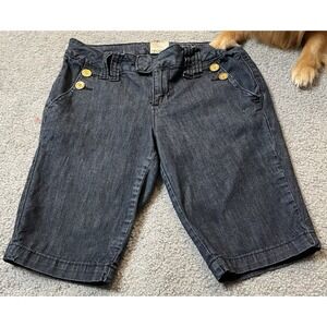 Y2K Arden Bermuda Shorts Women's 6 Blue Low Rise Pockets Buttons Athleisure
